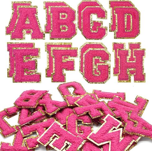 52 PCS تصحيحات Chenille ، بقع لاصقة ذاتية 2.2 بوصة ملصقات أحرف باللون الوردي الفاتح للقبعات والأكياس وأكياس المكياج وحقائب الظهر in Kuwait
