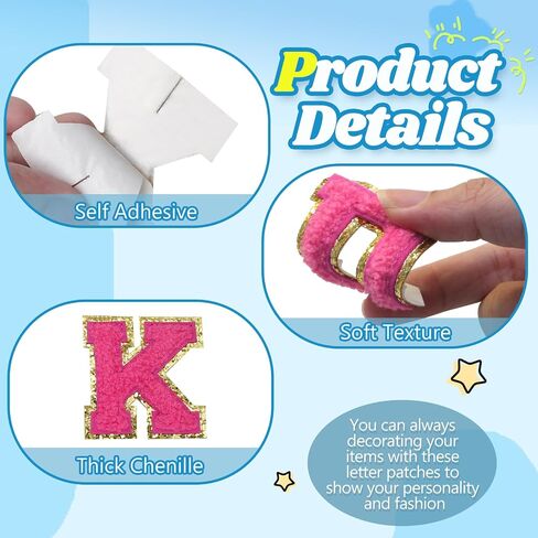 52 PCS تصحيحات Chenille ، بقع لاصقة ذاتية 2.2 بوصة ملصقات أحرف باللون الوردي الفاتح للقبعات والأكياس وأكياس المكياج وحقائب الظهر in Kuwait