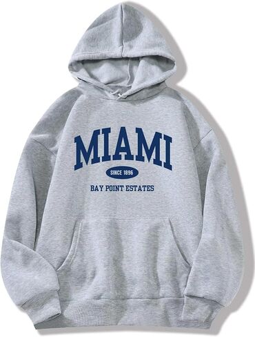 Hilinker Womens Graphic Oversized Hoodies Drawstring Long Sleeve Sweatshirt with Pocket Grey USA Medium in Saudi Arabia