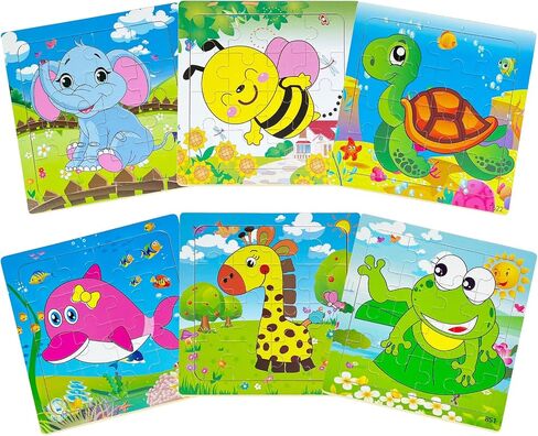 Puzzles for Kids Ages 3+ Year Old, 6 Pack Wooden Jigsaw Puzzles for Kids Ages 3-5, Toddlers Montessori Learning Toys with Animal Patterns, Preschool Educational Toys for Boys and Girls in Kuwait