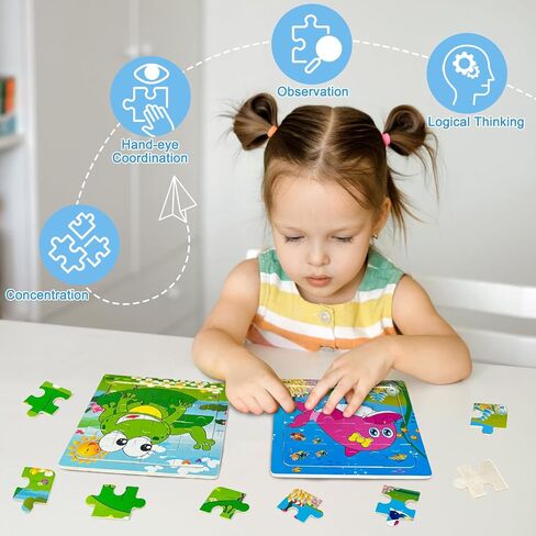 Puzzles for Kids Ages 3+ Year Old, 6 Pack Wooden Jigsaw Puzzles for Kids Ages 3-5, Toddlers Montessori Learning Toys with Animal Patterns, Preschool Educational Toys for Boys and Girls in Kuwait