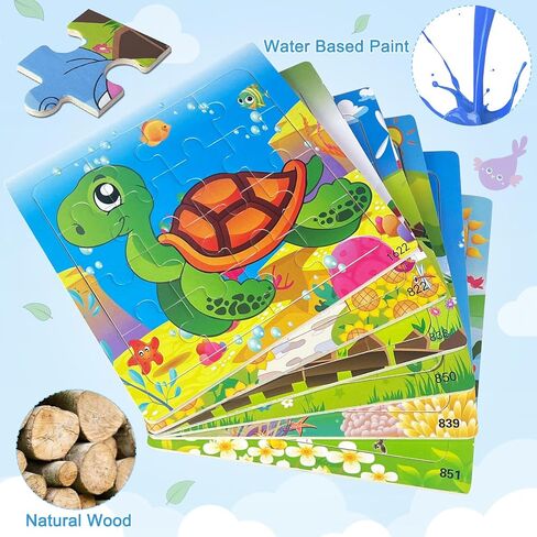 Puzzles for Kids Ages 3+ Year Old, 6 Pack Wooden Jigsaw Puzzles for Kids Ages 3-5, Toddlers Montessori Learning Toys with Animal Patterns, Preschool Educational Toys for Boys and Girls in Kuwait