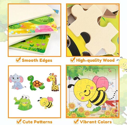 Puzzles for Kids Ages 3+ Year Old, 6 Pack Wooden Jigsaw Puzzles for Kids Ages 3-5, Toddlers Montessori Learning Toys with Animal Patterns, Preschool Educational Toys for Boys and Girls in Kuwait