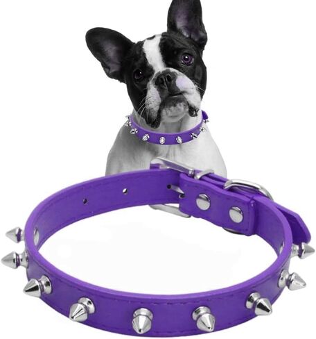 Spiked Studded Leather Dog Collar Mushrooms Rivets Cat Collar for Small Medium Dog Cat Puppy Kitty (XS, Purple) in Kuwait