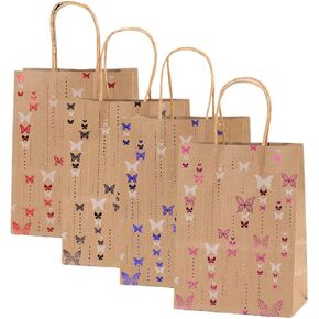 JEVLON Butterfly Themed Kraft Paper Gift Bag-Recyclable Gift Bags with Handles for Birthday Party,Wedding,Christmas,Baby Shower,Thanksgiving Day-Party Favors Bag-Candy Bags