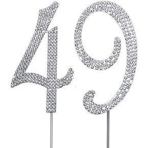 MAGJUCHE Silver 49" Crystal Cake Topper, Number 49 Rhinestones 49th Birthday Cake Topper, Men or Women Birthday or 49th Anniversary Party Decoration Supply