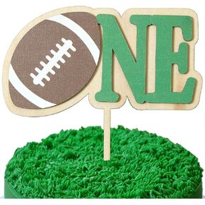 Football One Birthday Cake Topper，First Birthday Party Cake Decoration,Football Wooden Cake Topper,Football Fans 1st Year Down Birthday Cake Decorations, Sports Themed 1st Birthday Party Supplies
