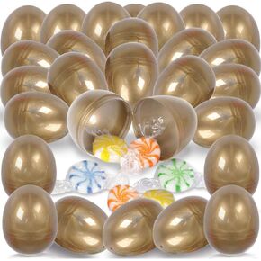 ArtCreativity Gold Hinged Plastic Easter Eggs, Bulk Pack of 25, Golden 2.5 Inch Empty Surprise Eggs for Toys and Candy with Hinge, Unique Egg Hunt Supplies, Easter Party Favors