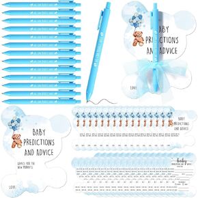 25 Sets Baby Shower Pens for Guests, We Can Bearly Wait Ballpoint Pens and Bear Advice Cards with Blue Ribbon for Bear Theme Baby Shower Gender Reveal Party Souvenir Gifts
