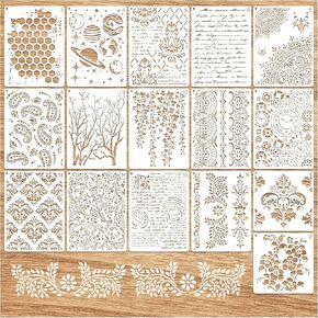 Cubist Stencils for Crafts Reusable Mixed Layering Pattern Stencils for Painting Wood Burning Demask Leaf Tree Stencil Templates for Drawing on Wall Cookie Furniture Paper Canvas Card (texture16)