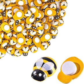 Lxnoap Mini Wooden Bees with Adhesive Embellishments Painted Flatback Wood Bumble Bee for DIY Craft Decoration Scrapbooking 100 Pack