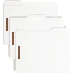 Smead Fastener File Folders, 50 Count, White, Reinforced 1/3-Cut Tabs, 2 Fasteners, Letter Size (12840)