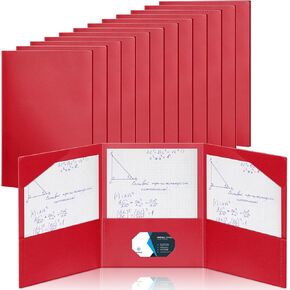Tenceur 24 Pcs Blue Plastic Tri Fold Pocket Folders with 3 Pockets for Office, Classroom, Home