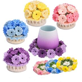 مجموعة Luwazcy Crochet Kit للمبتدئين-مجموعات بداية الكروشيه مع دروس فيديو خطوة بخطوة ، مجموعة الكروشيه المبتدئين للبالغين عشاق الكروشيه (Floret Coaster)