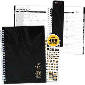 Decorably 52 Sheets Black and White Daily Planner 2024-2025 Jul 2024 to Jun 2025, 6.4x8.3in Spring-Bound Weekly Planner for Schedule, Focus, Priorities, To-Do List, Habit Tracker, Notes and Doodles
