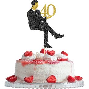 40th Birthday Cake Topper, Happy 40th Birthday Party Decoration, For Male 40 Years Old Birthday, Black Suit Gentleman Sign Cakes Decor Supplies
