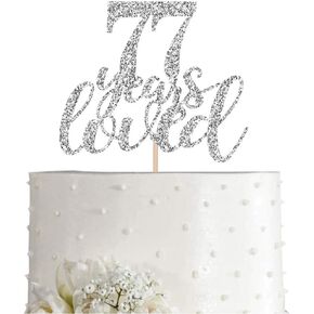 77 Silver Glitter Happy 77th Cake Topper ، Heaits to 77 Years Party Decorations ، Supplies ، Cake Topper