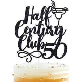 Half Century Club 50 Cake Topper, Cheers to 50 Years/Legend Since 1974, Happy 50th Birthday Party Decorations Supplies for Men Women, Black Glitter