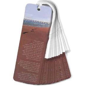 Footprints Poem Sandy Beach 2 x 6 Cardstock Tassel Bookmark, Pack of 12