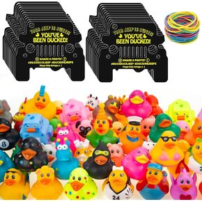 Fantasyon 150 Funny Ducked Card 50 Pack Duck Duck Tags, 50 Yellow Rubber Ducks, 50 Rubber Bands, Attach to Rubber Ducks Die Cut Black Jeep Car Design With Round Hole…