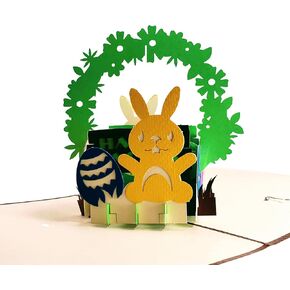 iGifts And Cards Easter Bunny and Egg Fest 3D Pop Up Card - 6x6 Festive Spring Greeting with Envelope, Bunny Arch Design, Easter Egg Basket, and Blossoms for Fun Holiday Celebrations