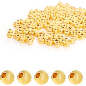 Yymobt 300 Pcs 18K Gold Filled Spacer Beads 4mm Bracelets Necklace DYI Gold Round Beads Spacer for Craft Making