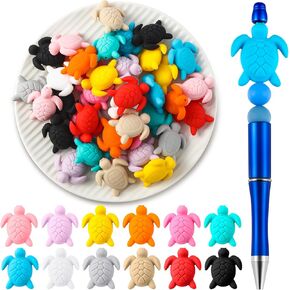40 Pcs Silicone Focal Beads for Pens Turtle Silicone Beads Bulk for Keychain Making DIY Gift Necklace Bracelet Jewelry
