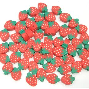 100Pcs Strawberry Fruit Polymer Clay Beads Clay Bead Charms Fruit Theme Spacer Beads Jewelry Making Accessories for Necklace Bracelet Strawberry, Red