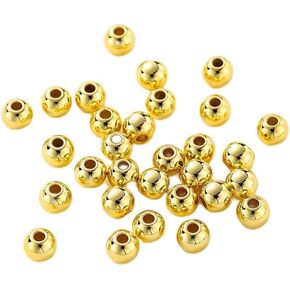50pcs Smooth Ball Spacer Beads for Making Jewelery DIY Earring Bracelet Metal Beads Accessory (gold)