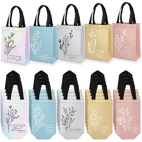 Sweetude 40 Pcs Christian Gift Bags Bulk with Handle Medium Floral Bible Verse Bags Reusable Baptism Religious Church Welcome Non Woven Totes for Holy Week Easter Sunday School Favor(Mild Colors)