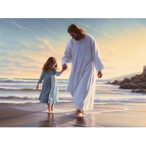YEEIFFD Jesus Walking on The Beach Diamond Art Painting Full Round Drill Embroidery Kit Cross Stitch Diamond Dots Kit Paint of Rhinestones for Gift and Wall Decor 12x16inch