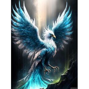 HMDIIMGE Diamond Painting by Number Kits Blue Phoenix for Adults Full Drill Cross Stitch Rhinestone Embroidery for Home Wall Decor 12x16 Inch