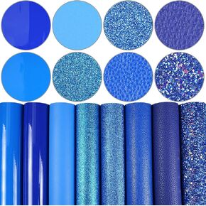 8 Pieces 8x12 Inch Faux Leather Sheets Royal Blue Fine Chunky Glitter Metallic Litchi Patent Skin Texture Leather Fabric for Bows Earrings Making