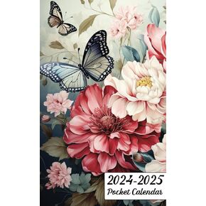 Pocket Calendar 2024-2025 for Purse: Small Size 2 Year Monthly Planner | 24 Months Schedule from January 2024 to December 2025 | Butterfly and Flower Cover.