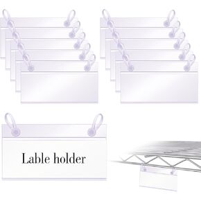 ELEMGULY Basket Label Holders, 40PCS Plastic Basket Label Clips with Easy Button Lock Design, Wire Shelf Label Holder Wire Rack Display Holder Price Sign for Home Market (40pcs Label Paper Included)
