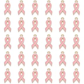 30Pcs Pink Breast Cancer Awareness Charms Enamel Ribbon Pendant Charm Jewelry DIY Accessories for Necklace Bracelet Making Crafts Charms Beading and Jewelry Making