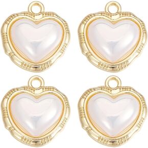 Beebeecraft 1 Box 10Pcs Pearl Heart Charms 18K Gold Plated Alloy with Acrylic Imitation Pearl Love Pendants Charms for Jewellery Making Necklace Bracelet DIY Crafts