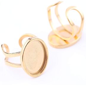 10pcs Stainless Steel Oval Ring Base Blanks Fitting 13x18mm Cameo Cabochon Setting Bezels for Rings Making (Gold Plated)