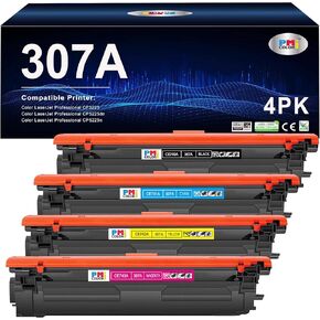 4 Pack Replacement for HP 307A Toner Cartridges Works with HP Color Professional CP5225 CP5225n CP5225dn Printer (Black,Cyan, Magenta, Yellow)