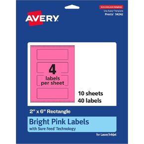Avery Printable Rectangle Labels with Sure Feed Technology, 2" x 6", Bright Pink Labels, Print-to-The-Edge, Laser/Inkjet, 40 Total, Great for Candle Labels and Ingredient Labels