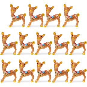 Sawysine 14 Pcs Small Reindeer Figures for Crafts, Mini Resin Deer Figurines Miniature Figurines Tiny Forest Animals Cake Toppers Woodland Dollhouse for Birthday Party Decoration