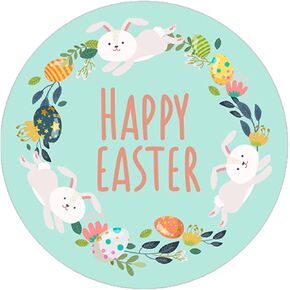 Lucleag 2 Inch Happy Easter Stickers for Kids, Round Easter Bunny Egg Flower Stickers for Envelopes Seals Wrapping Greeting Cards Gifts Present Holiday Party Decorations, 200 PCS