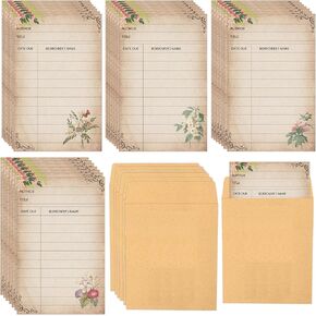 Library Card Pocket with Envelopes 80 Pack Self Adhesive Book Checkout out Cards - Due Date Note Cards Vintage Library Card Reading List Bookmark Card for Book Checkouts, Classroom Supplies (Flower)