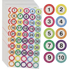 1250 PCS Polka Dot Number Stickers 1-40 for Office & Classroom Organizing - 1" Diameter, Small & Adhesive Number Stickers