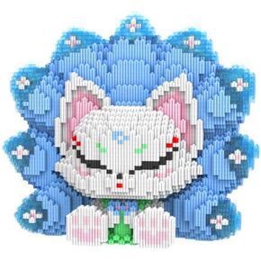 HONLANCH Animal Ice-Blue Nine Tailed Fox Micro Building Blocks Set（7100PCS 25cm High Series） Gift for Adults and Kids