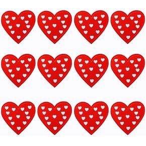 12 PCS Heart Patch Red Heart Iron On Patches Heart Embroidery Patches Applique for Repair Clothes Decoration