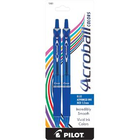 PILOT Acroball Colors Advanced Ink Refillable & Retractable Ball Point Pens, Medium Point, Blue Ink, 2-Pack