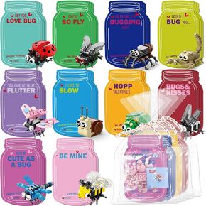 Building Blocks Valentines - 30 PCS Insect Building Blocks with Valentine Exchange Cards, Valentines Cards for School Classroom, Valentines Party Favors & Goodie Bag Stuffers for Kids