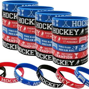 Oringaga 48PCS Hockey Party Motivational Rubber Bracelets, Sports/Hockey Baby Shower Birthday Party Supplies Decorations Gifts Prize Goodie Bag Favors Silicone Wristbands