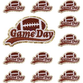 12pcs Game Day Embroidered Patches, Football Helmets Logos Iron On Patches Gameday Iron on Patches Chenille Sew On Rugby Applique Sports Patches for DIY Clothing Hat